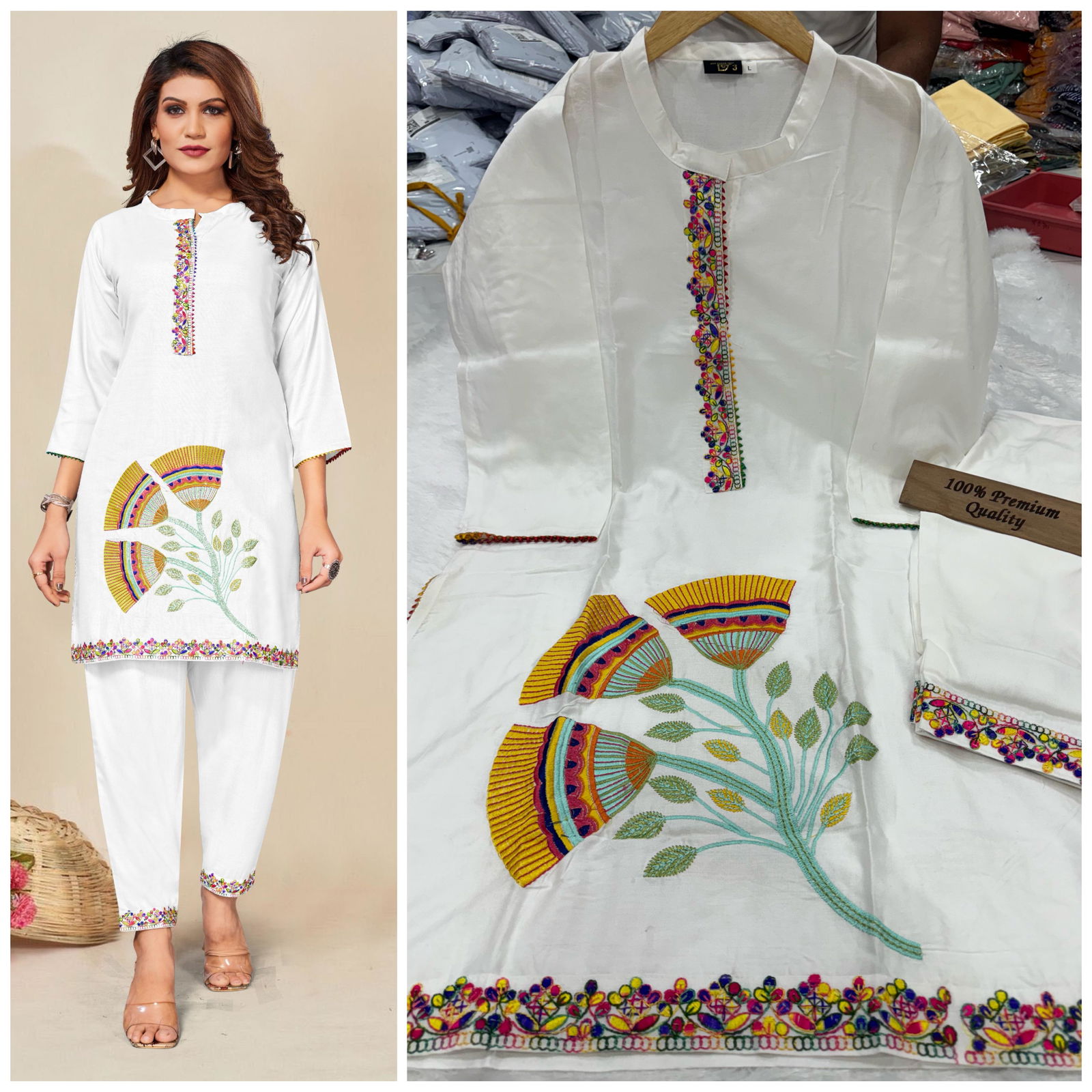 Fun2sh Heavy Rayon Cotton Embroidered Kurti With Bottom Catalog